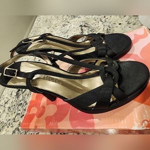 Mudd black suede open toed heels